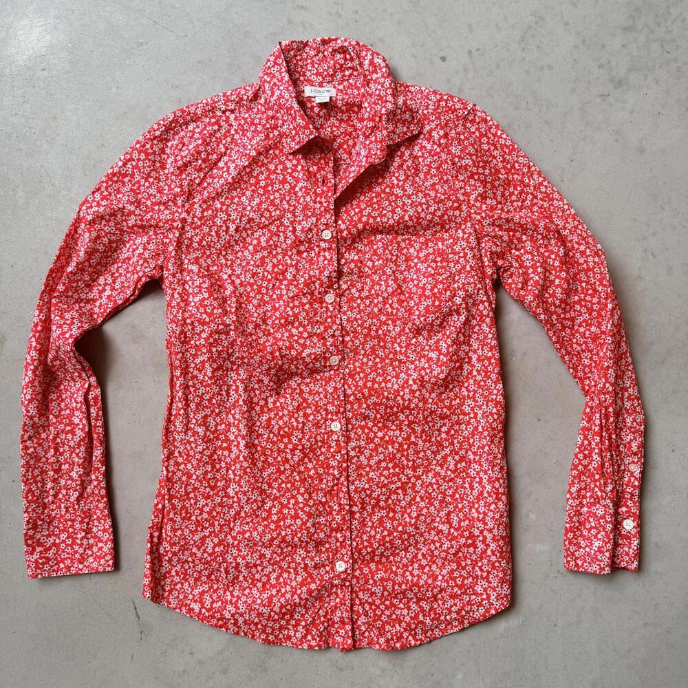 J. Crew Women's Red Floral Button-Down Shirt